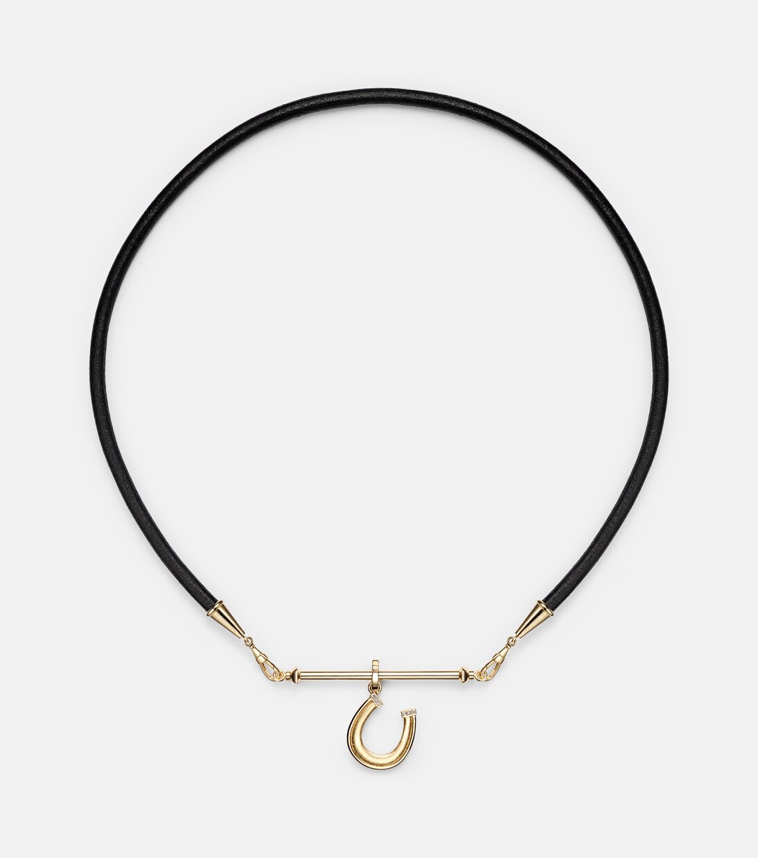 18kt gold and leather pendant necklace with diamonds | Marie Lichtenberg