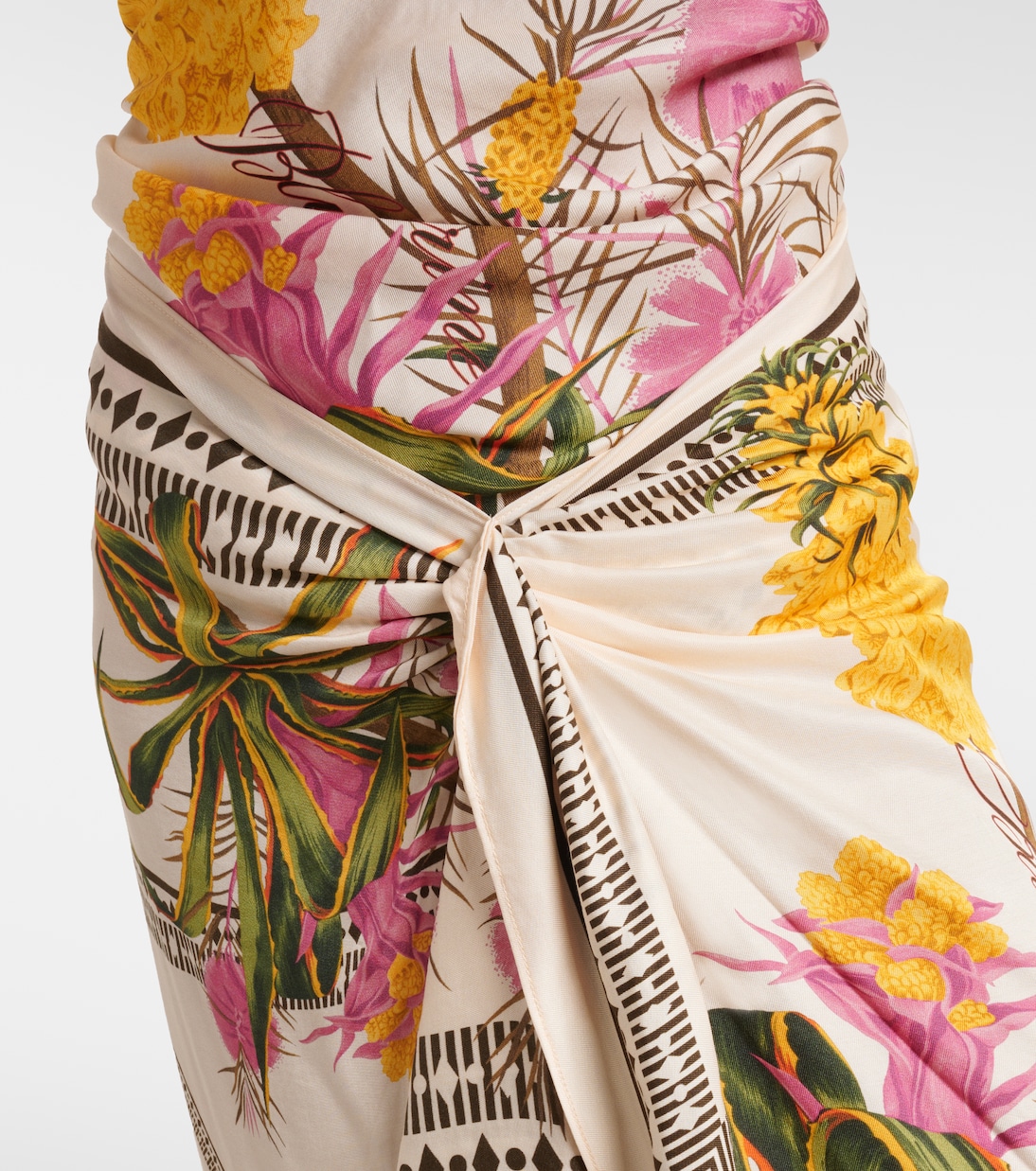 Asymmetric draped printed twill midi skirt | Blumarine