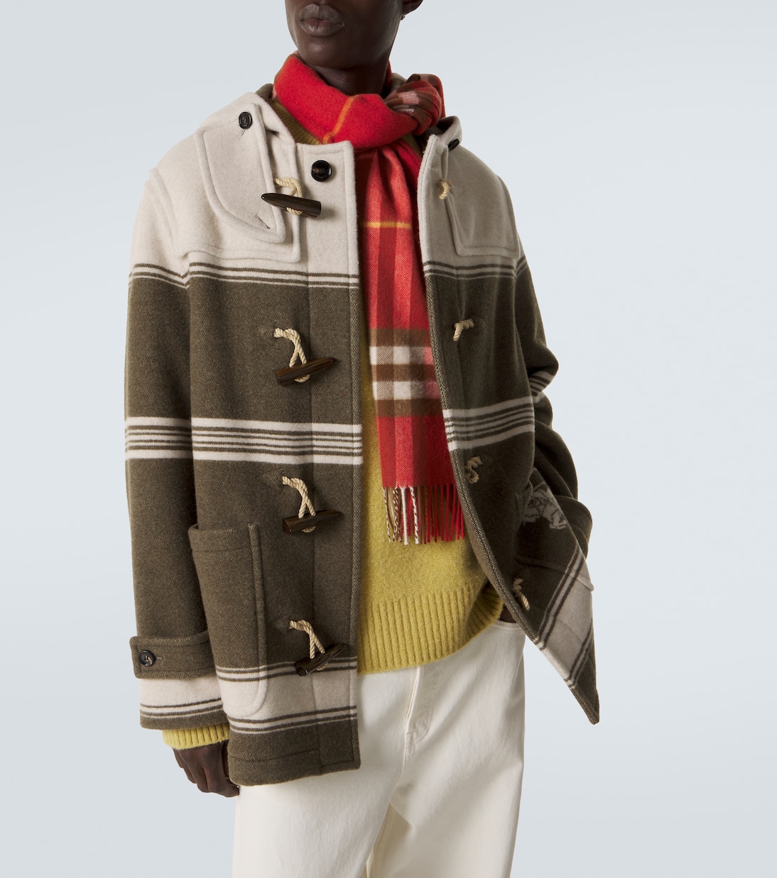 Striped wool and cotton-blend duffel coat | Burberry