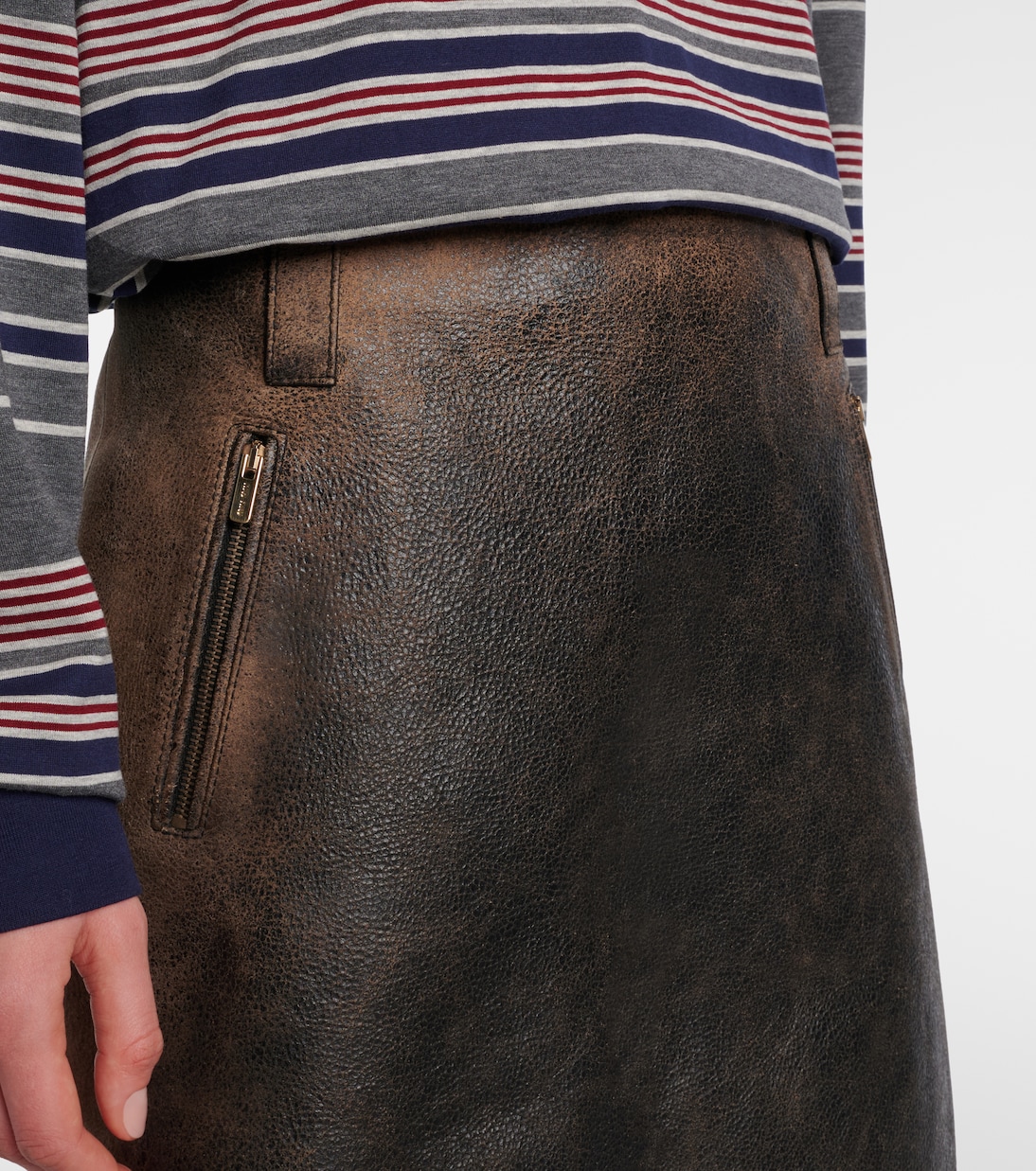 Midirock aus Leder mit Veloursleder | Miu Miu