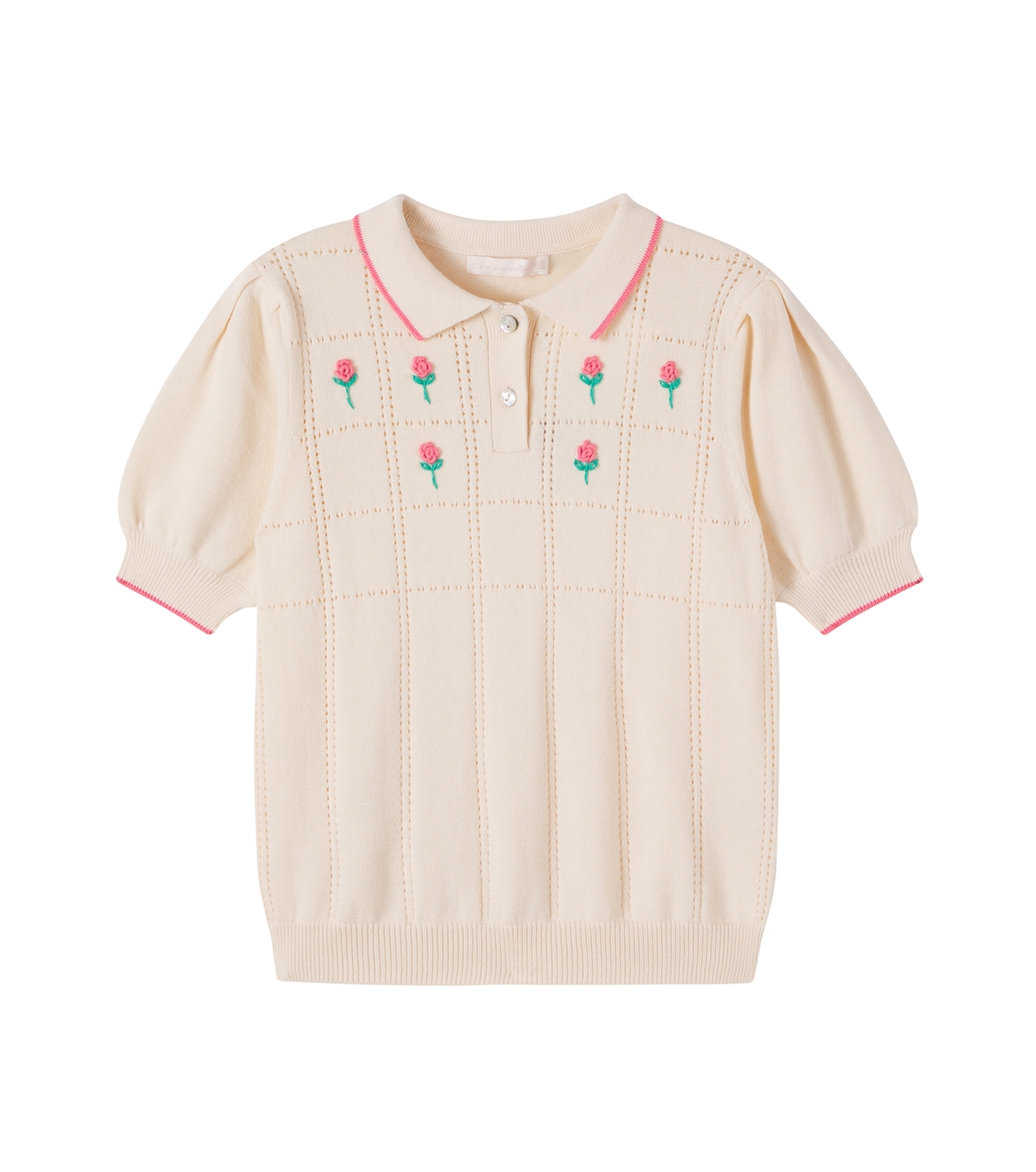 Floral-appliqué embroidered polo sweater | C'era Una Volta