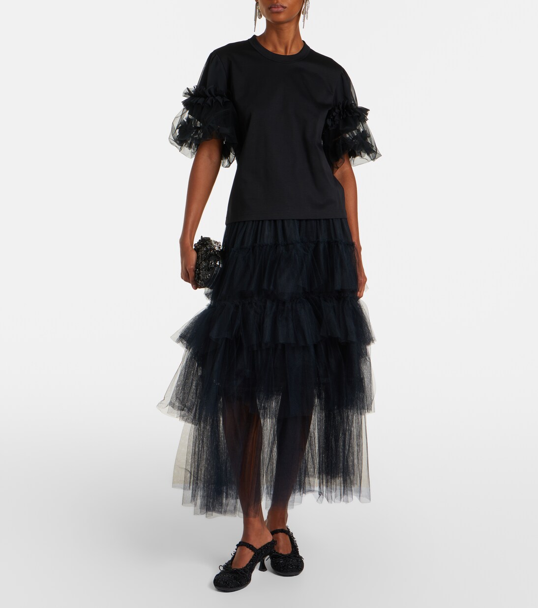 Camiseta de algodón con tul | Noir Kei Ninomiya