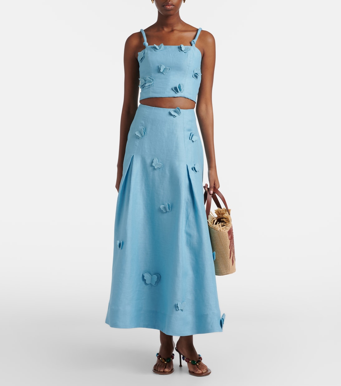 Patch-appliqué linen midi skirt | Farm Rio