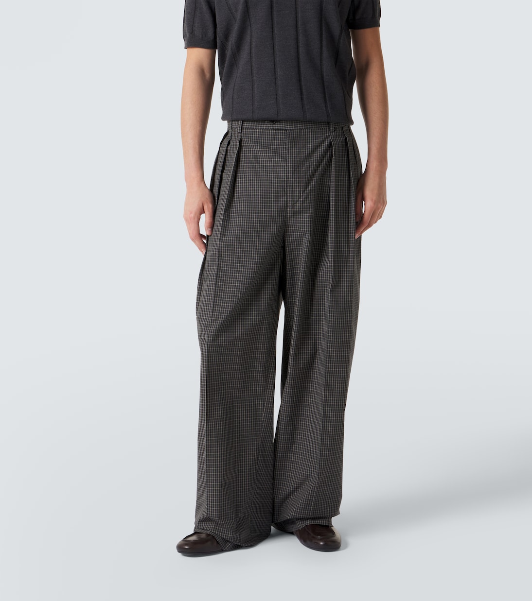 Baxter checked pleated cotton straight pants | Calvin Klein Collection