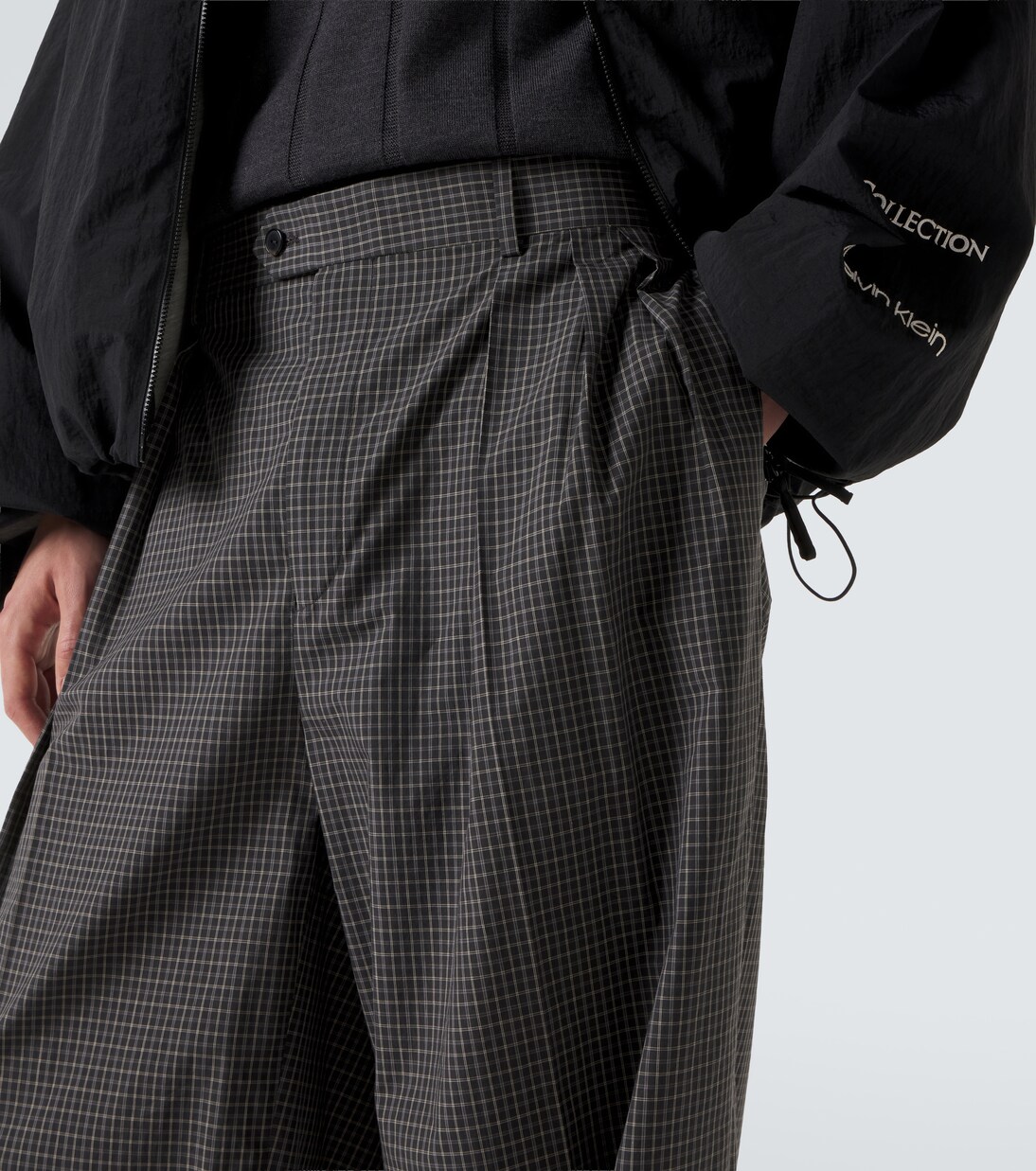 Baxter checked pleated cotton straight pants | Calvin Klein Collection