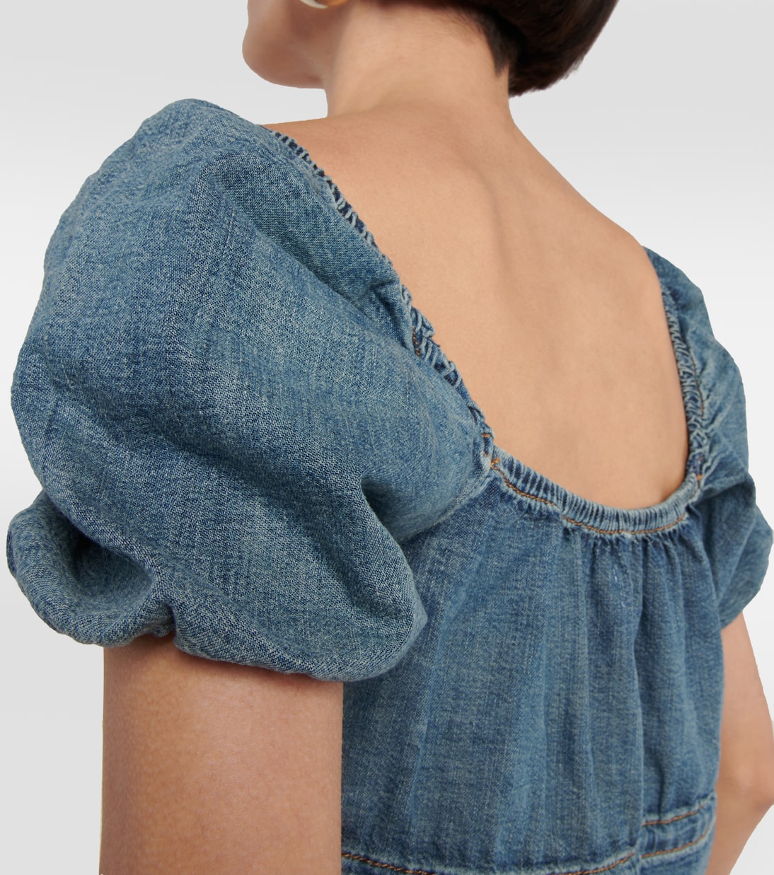 Puff-sleeve denim crop top | Ganni