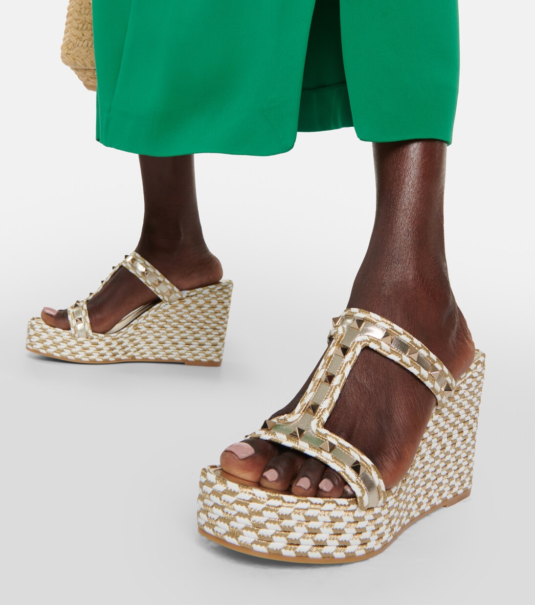 Rockstud woven wedge sandals | Valentino Garavani