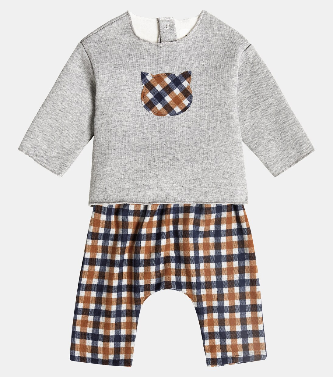 Baby checked cotton top and pants set | Il Gufo