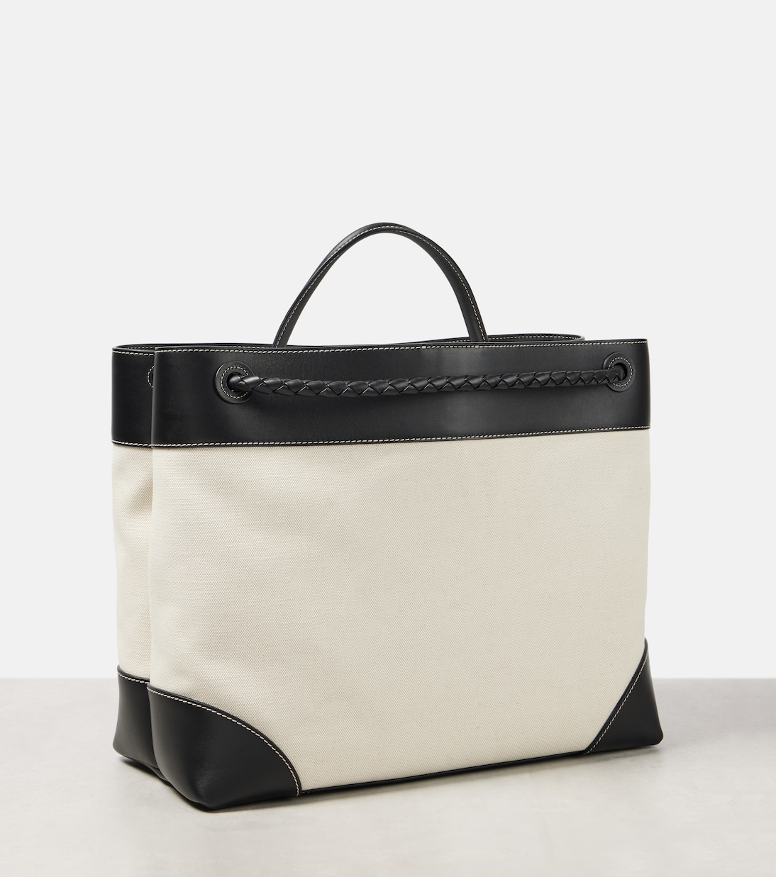 Andiamo Large leather-trimmed canvas tote bag | Bottega Veneta