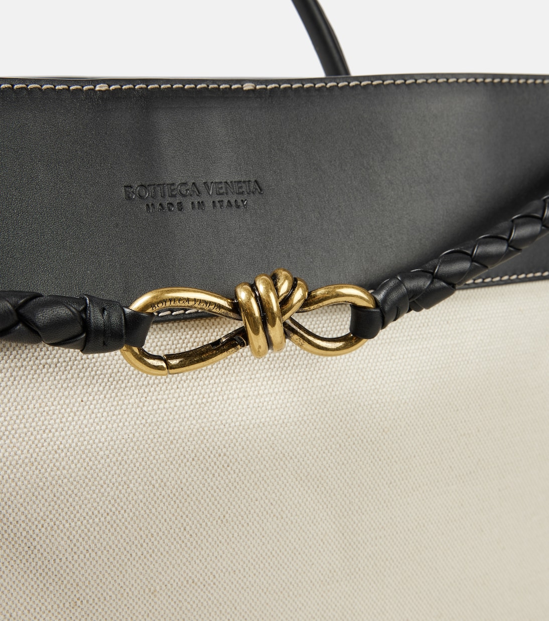 Andiamo Large leather-trimmed canvas tote bag | Bottega Veneta