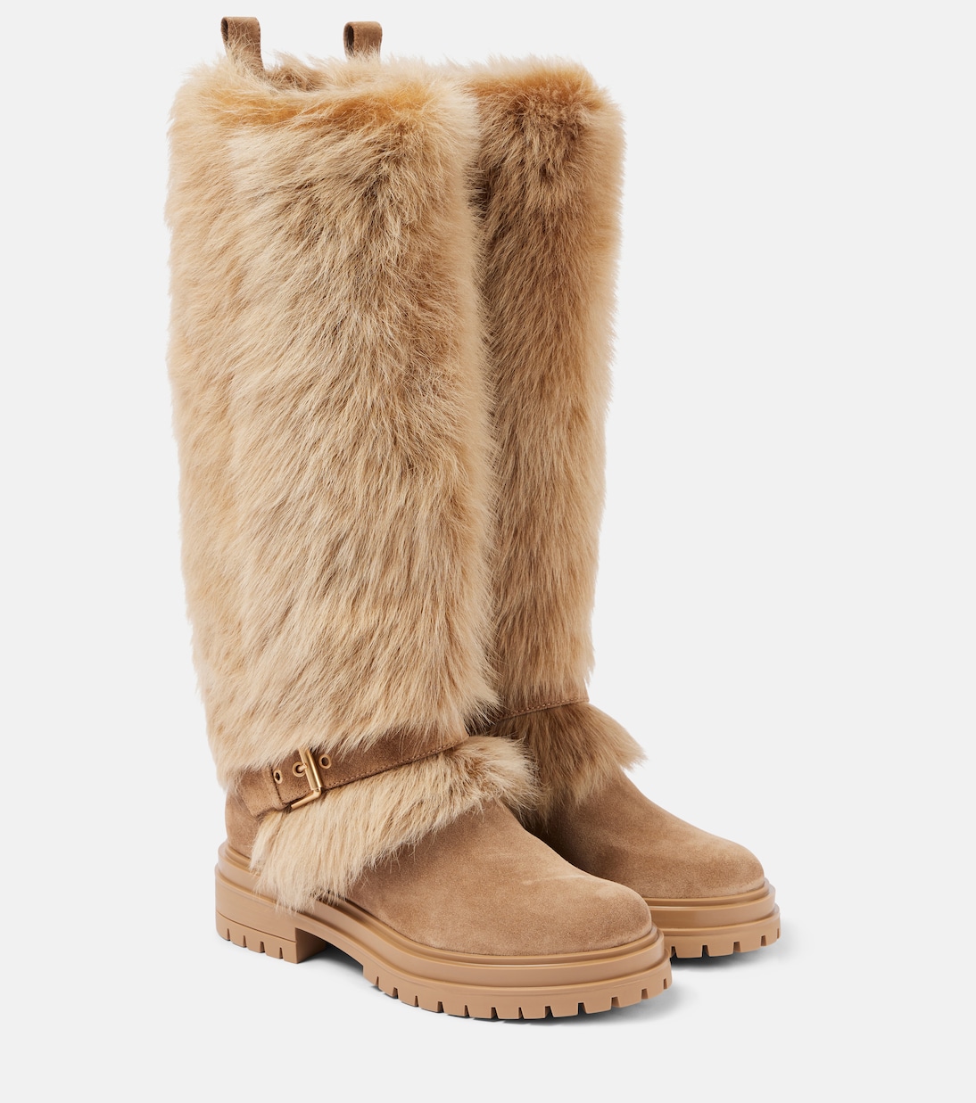 Shearling-trimmed suede knee-high boots | Gianvito Rossi