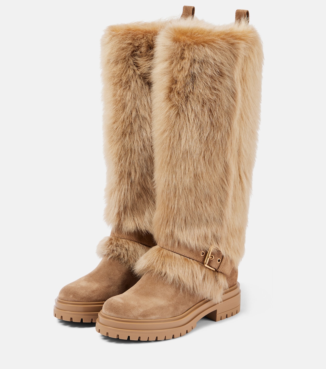 Shearling-trimmed suede knee-high boots | Gianvito Rossi