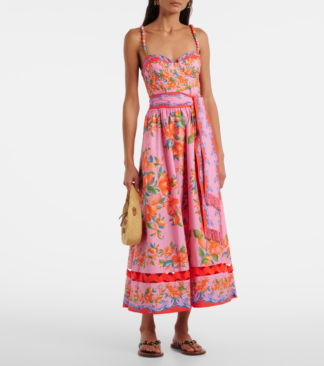 Robe midi Sicily Flowers en coton | Farm Rio