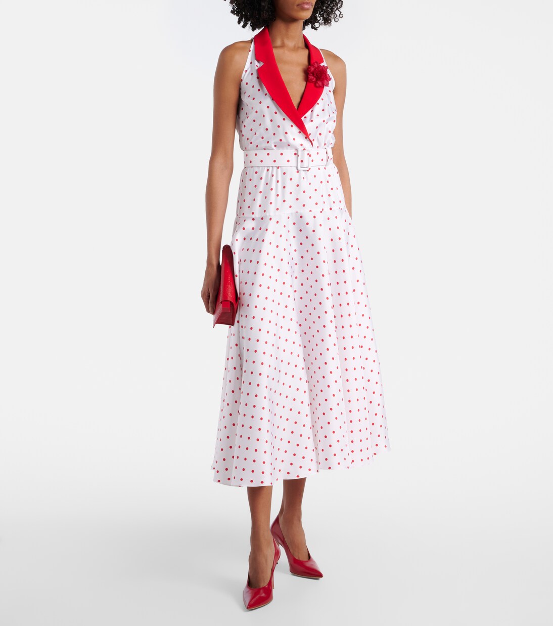 Robe midi en sergé de soie à pois et ceinture | Rodarte