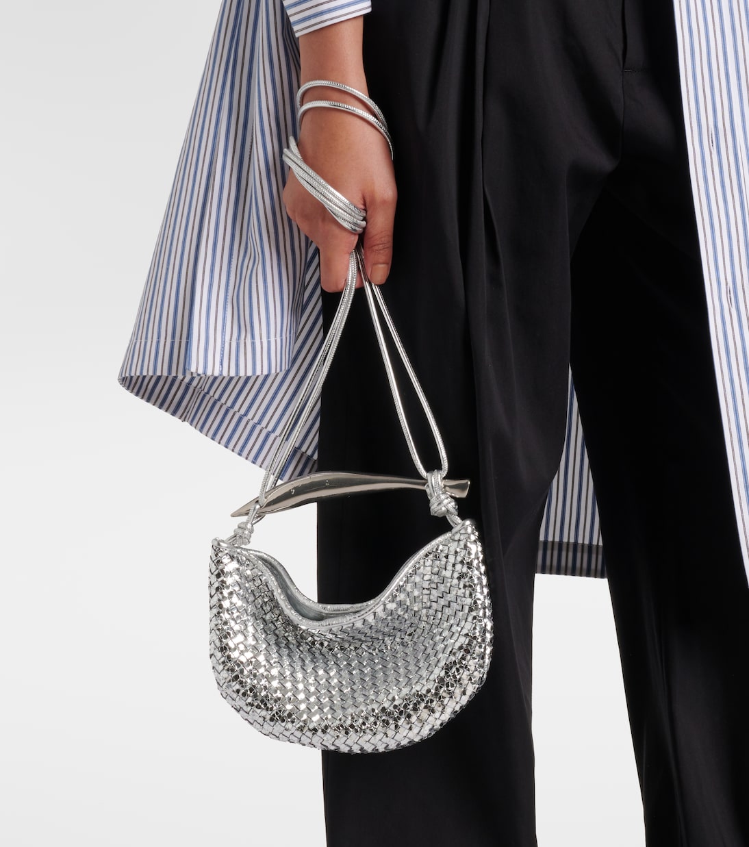 Sac Sardine Baby en cuir Intrecciato métallisé | Bottega Veneta