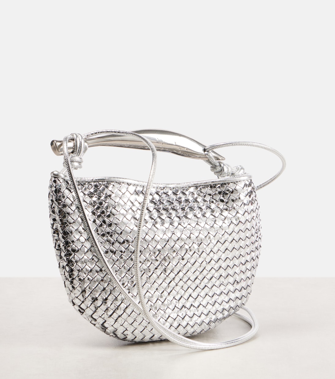 Sac Sardine Baby en cuir Intrecciato métallisé | Bottega Veneta