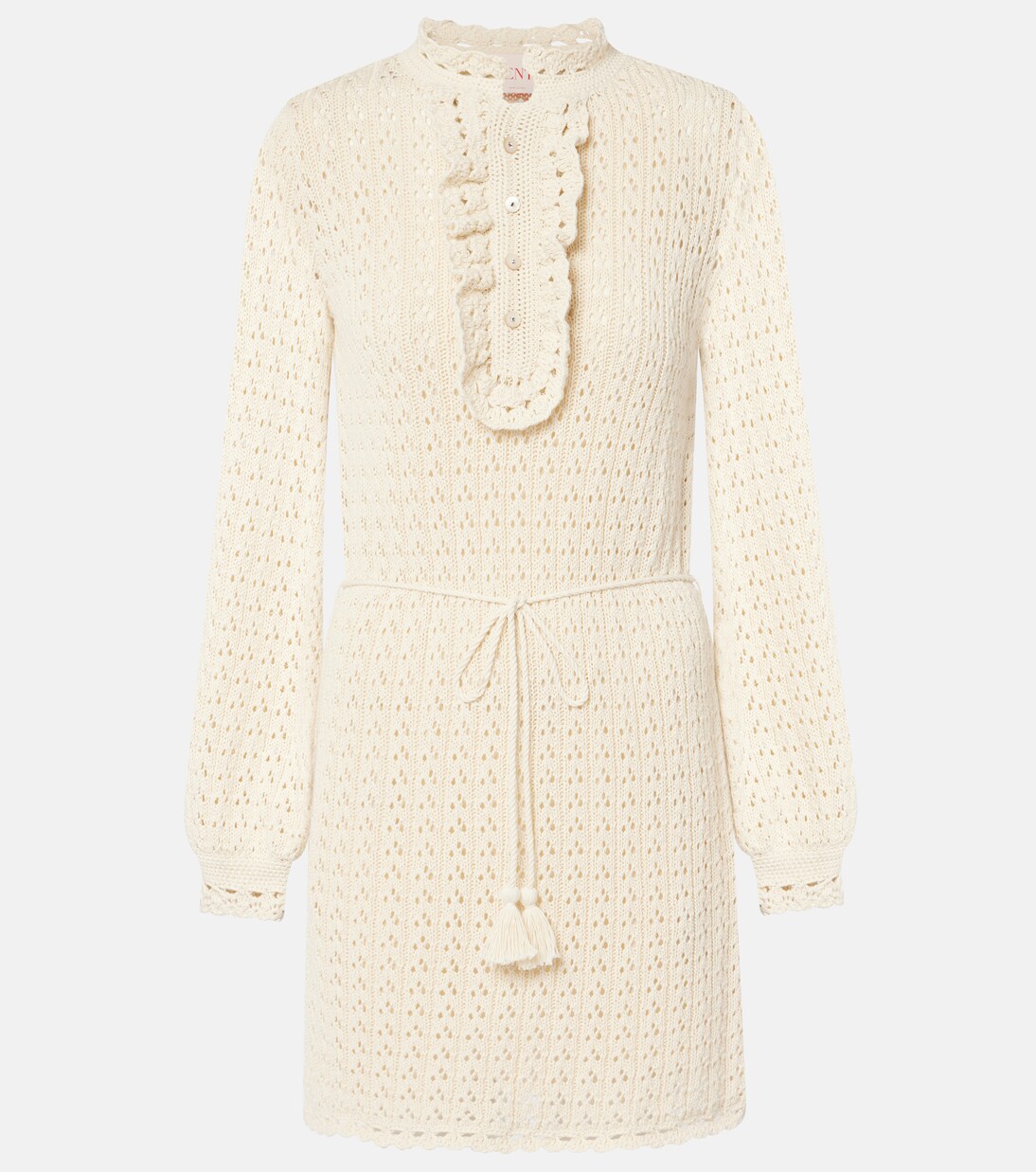 فستان قصير من القطن بحبكة مفتوحة | Valentino