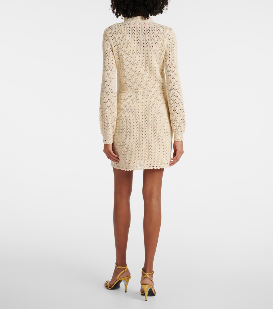 فستان قصير من القطن بحبكة مفتوحة | Valentino