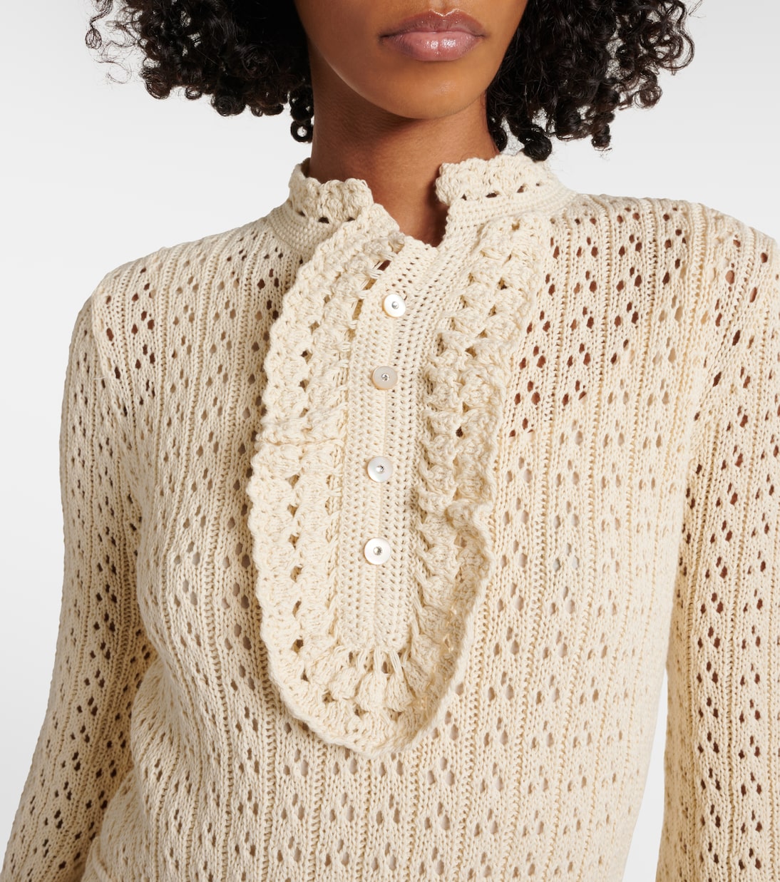 فستان قصير من القطن بحبكة مفتوحة | Valentino