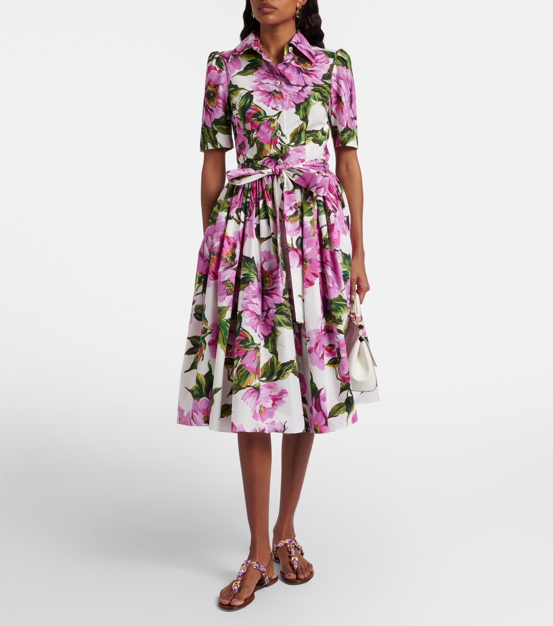 Robe midi en coton à fleurs | Dolce&Gabbana