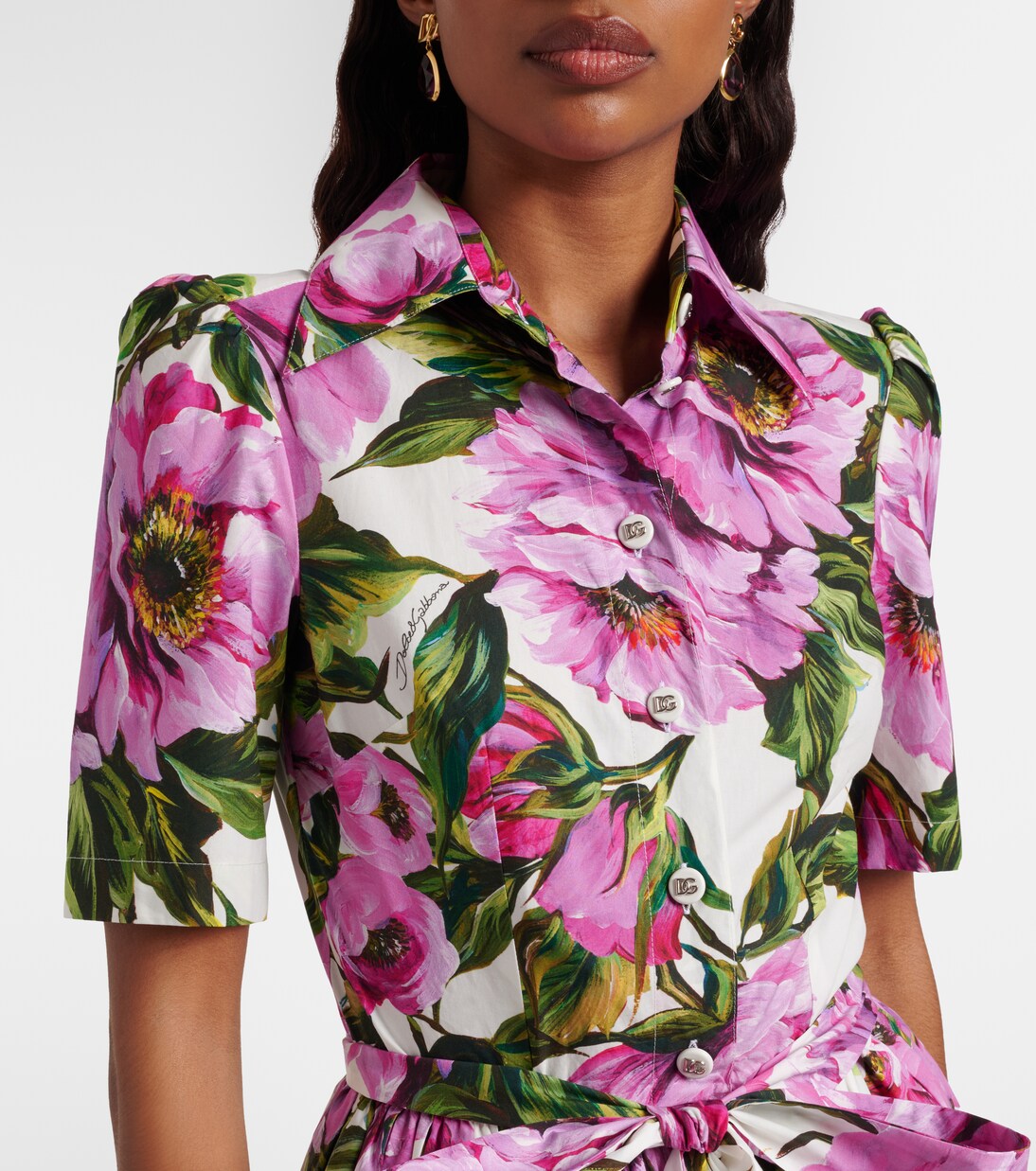 Robe midi en coton à fleurs | Dolce&Gabbana