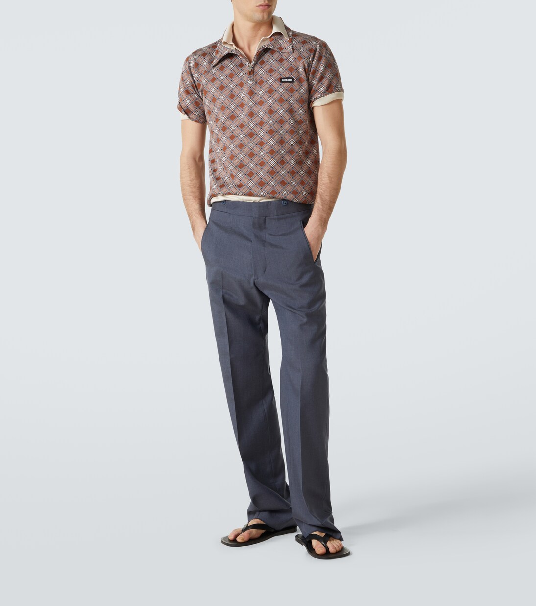 Jacquard silk piqué polo shirt | Miu Miu