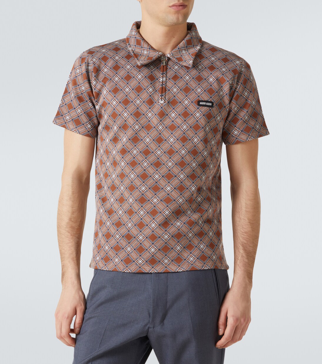 Jacquard silk piqué polo shirt | Miu Miu