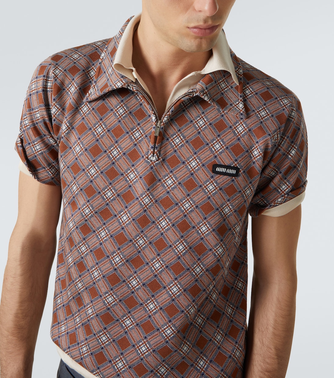 Jacquard silk piqué polo shirt | Miu Miu