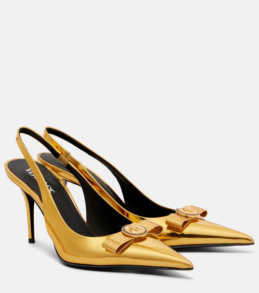 Gianni Ribbon 85 leather slingback pumps | Versace