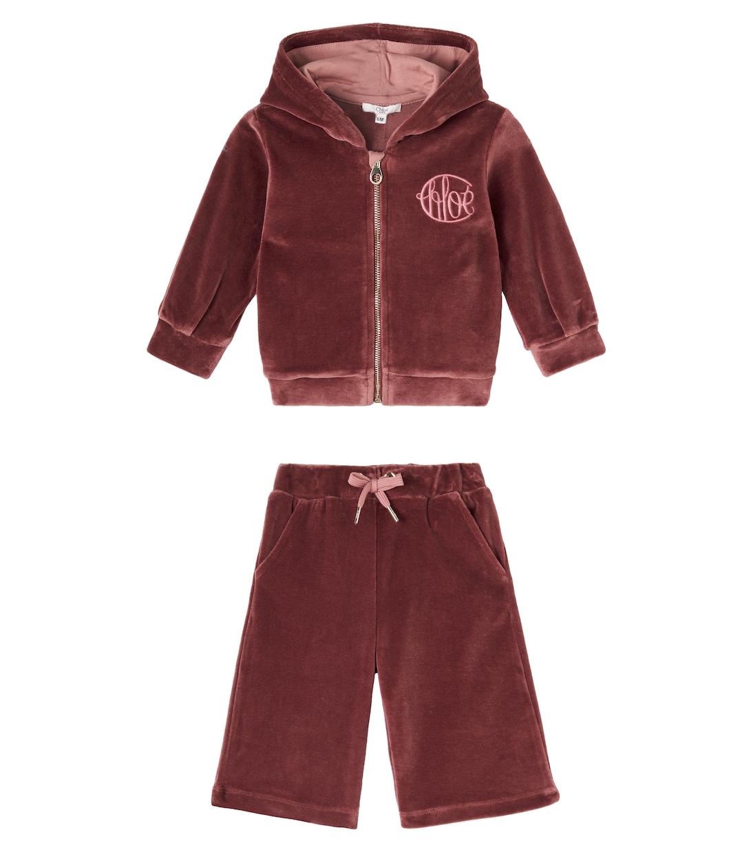 Baby set of cotton velvet hoodie and sweatpants | Chloé Kids