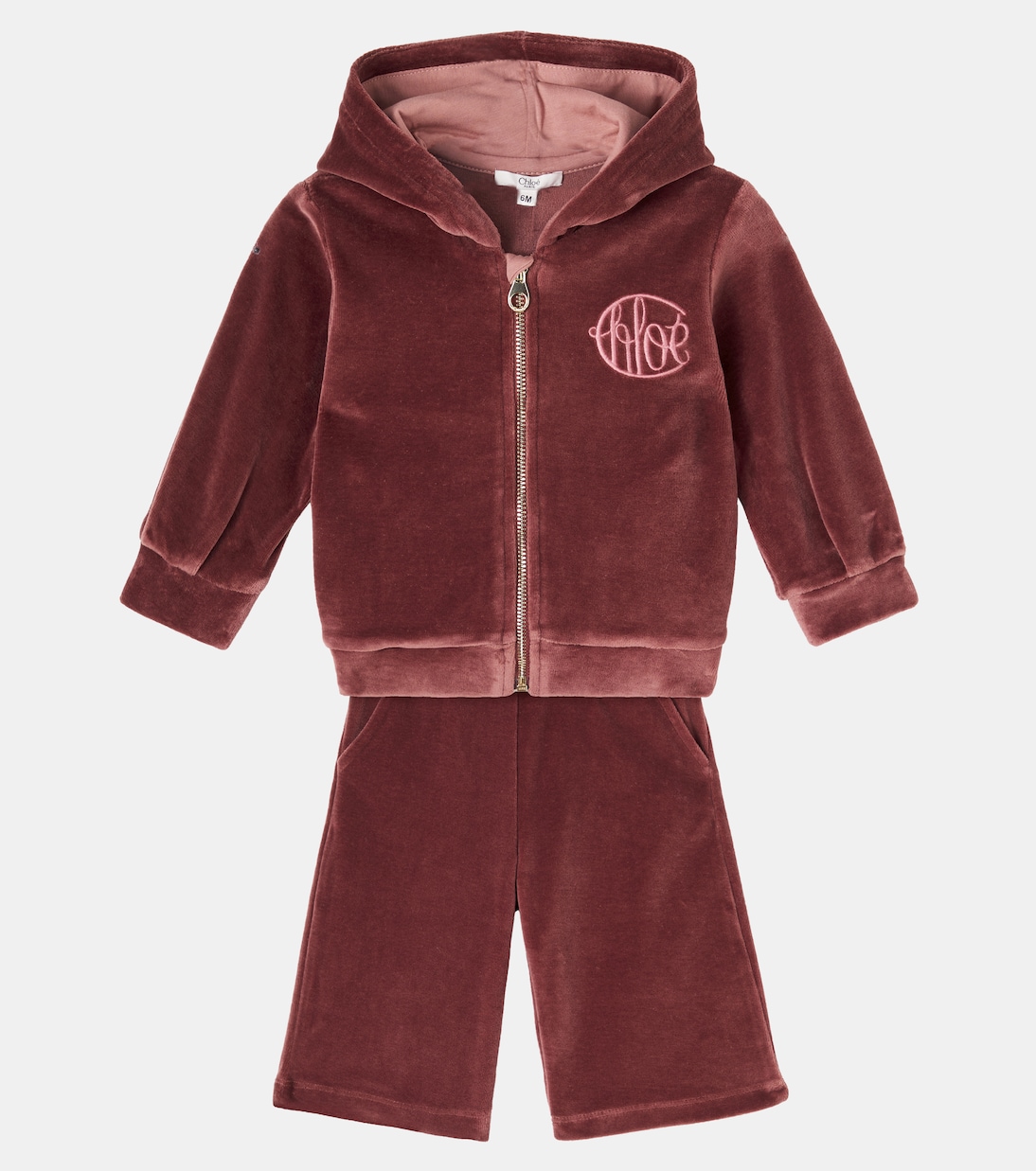 Baby set of cotton velvet hoodie and sweatpants | Chloé Kids