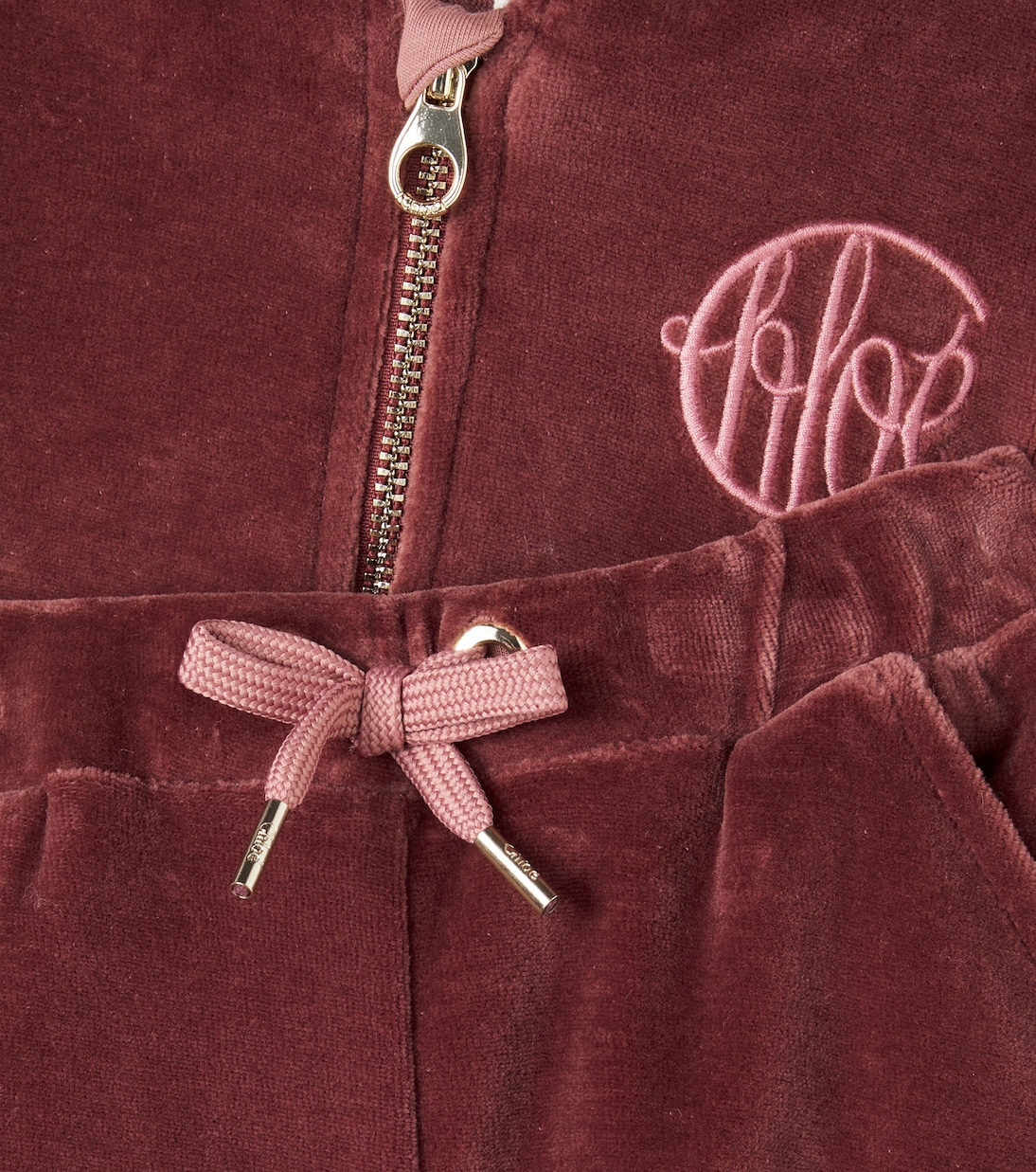 Baby set of cotton velvet hoodie and sweatpants | Chloé Kids