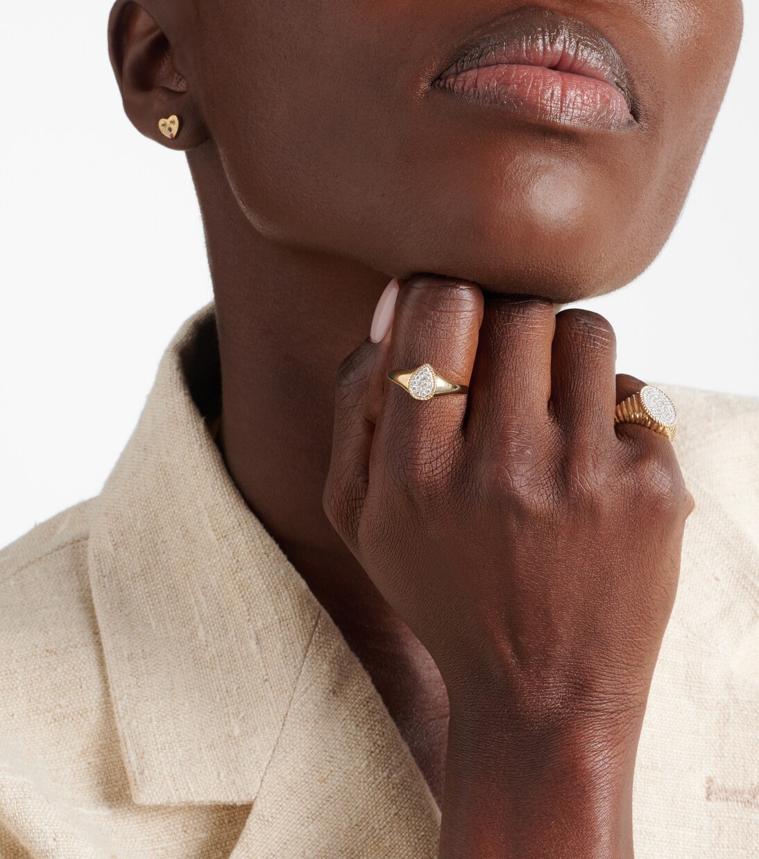 Chevalière Baby set of 2 9kt gold rings with diamonds | Yvonne Léon