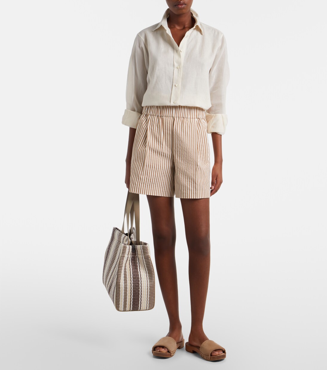 Monili Medium striped raffia tote bag | Brunello Cucinelli
