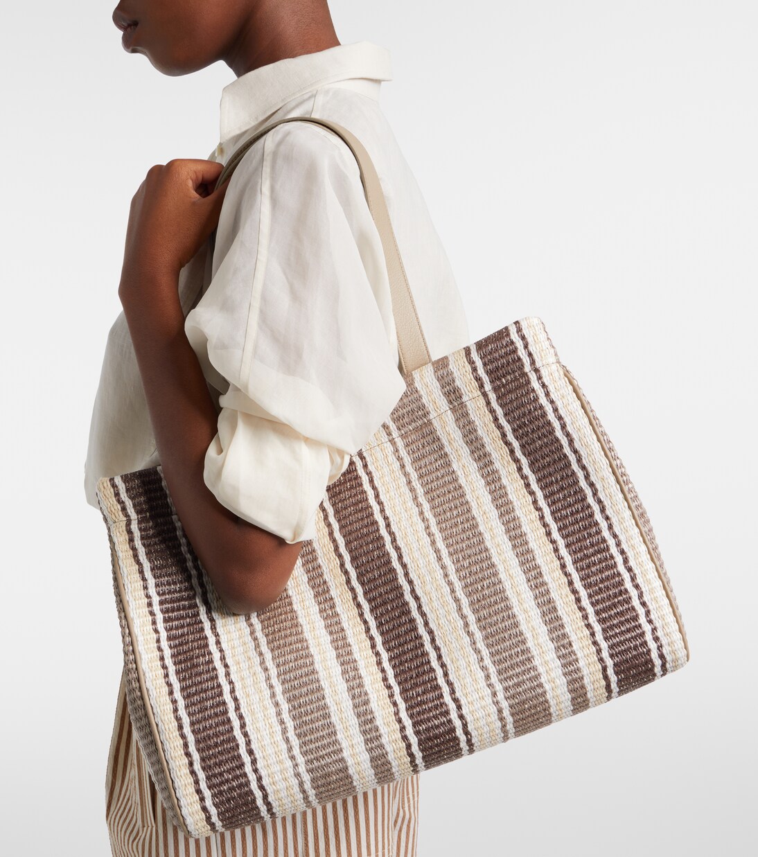 Monili Medium striped raffia tote bag | Brunello Cucinelli