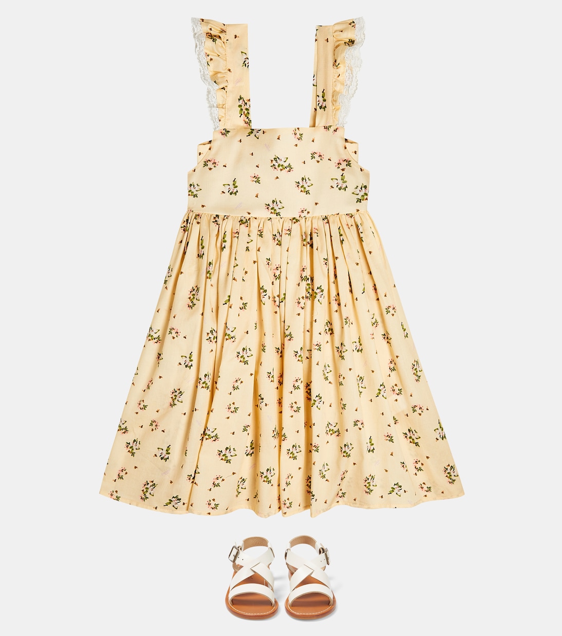 Printed lace-trimmed cotton dress | Paade Mode