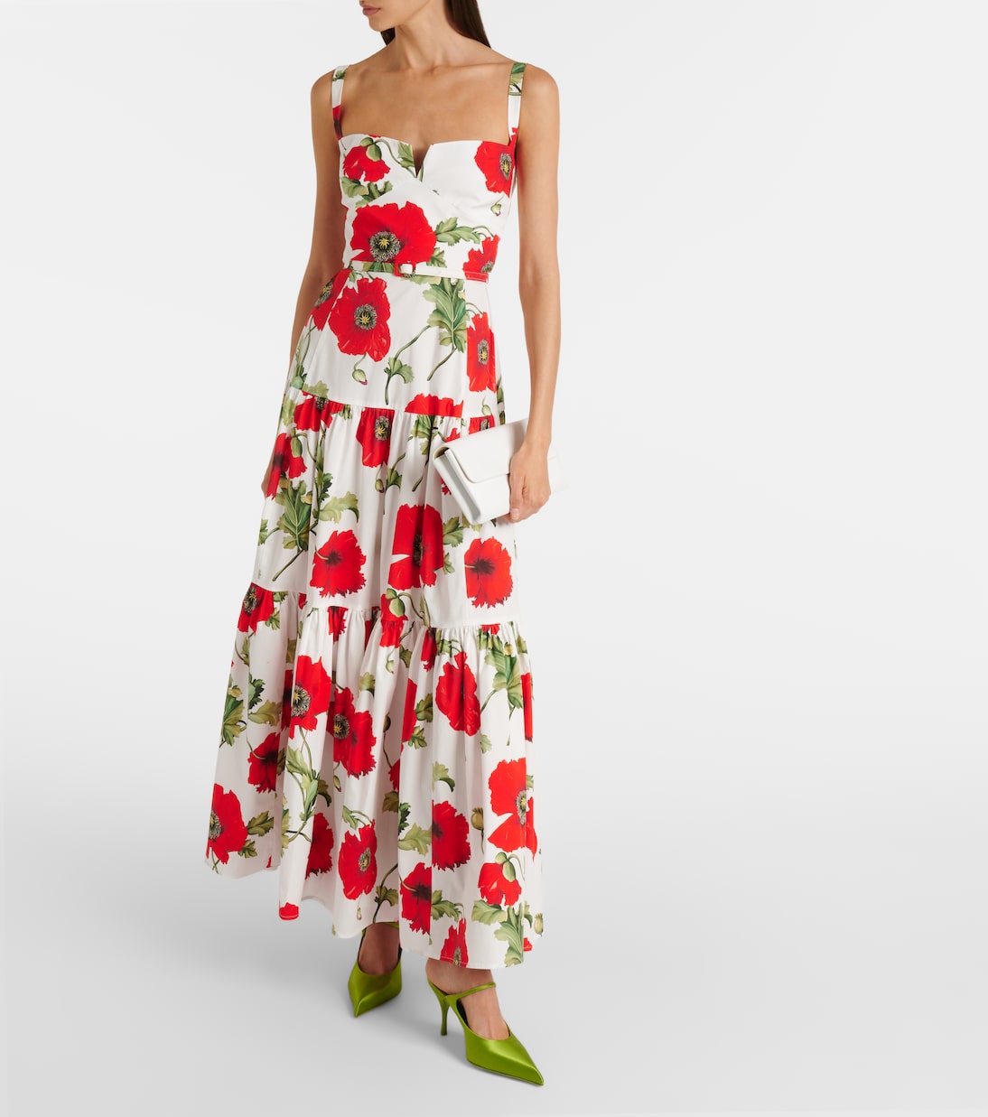 Robe longue en coton mélangé à fleurs | Oscar de la Renta