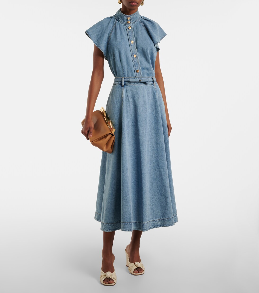 Falda midi Crush Denim Full flared | Zimmermann