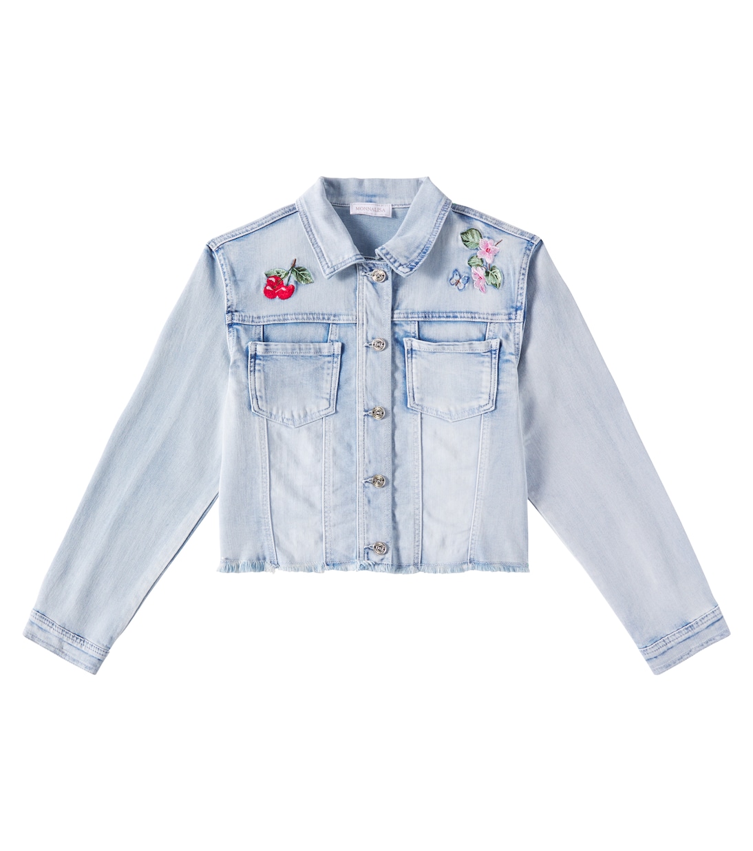 Distressed patch-appliqué denim jacket | Monnalisa