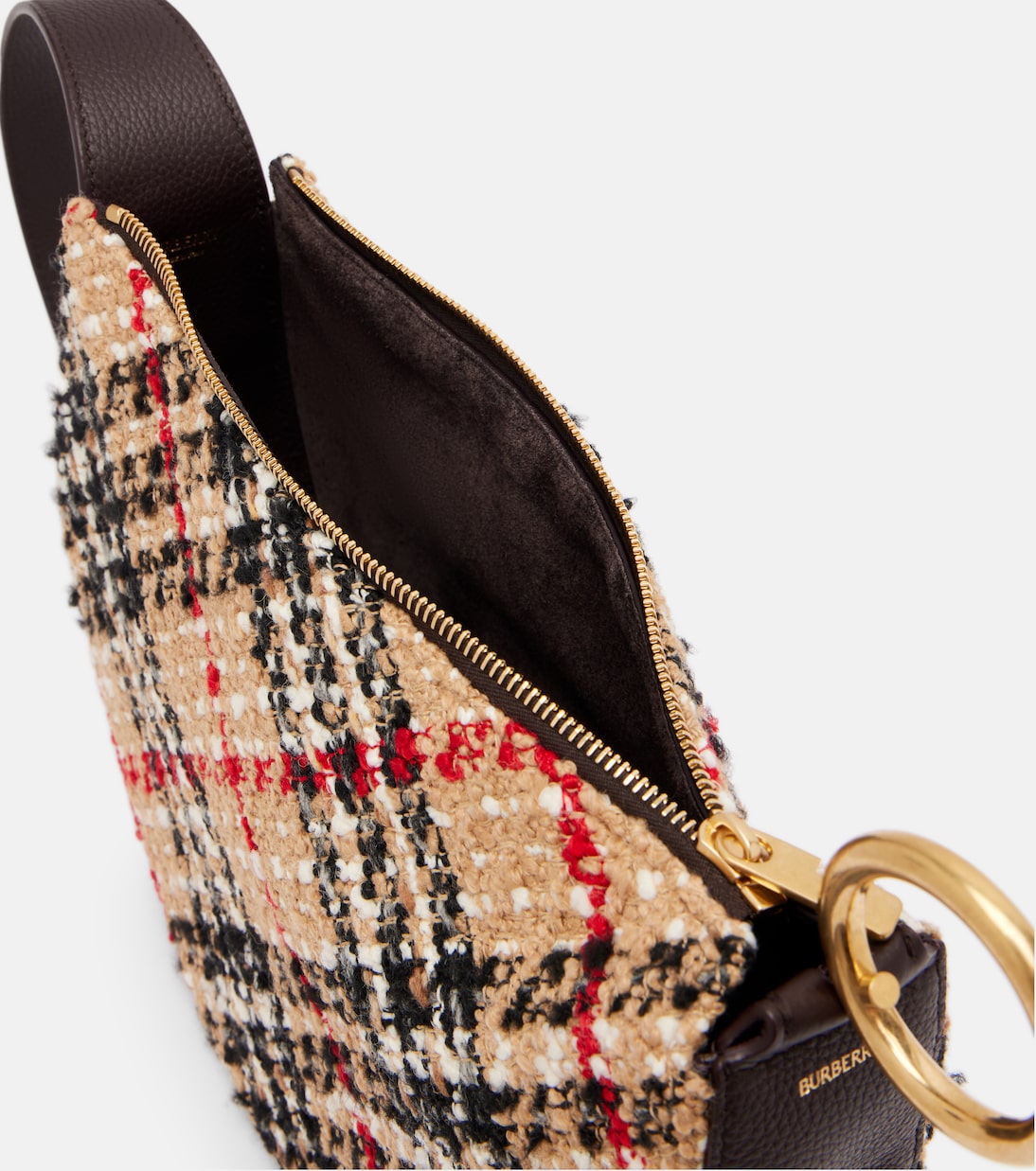 Knight Arc leather-trimmed bouclé shoulder bag | Burberry