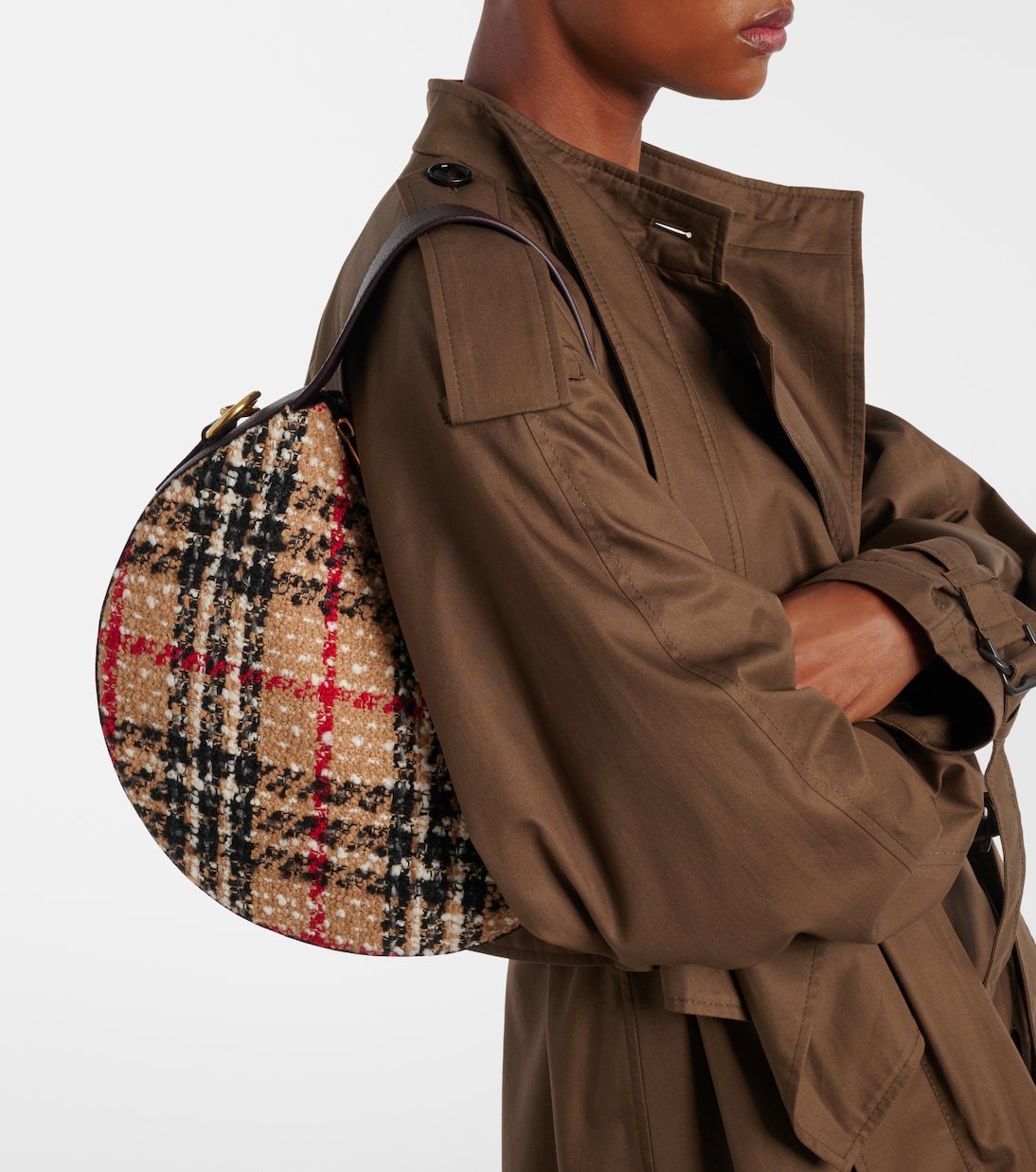 Knight Arc leather-trimmed bouclé shoulder bag | Burberry