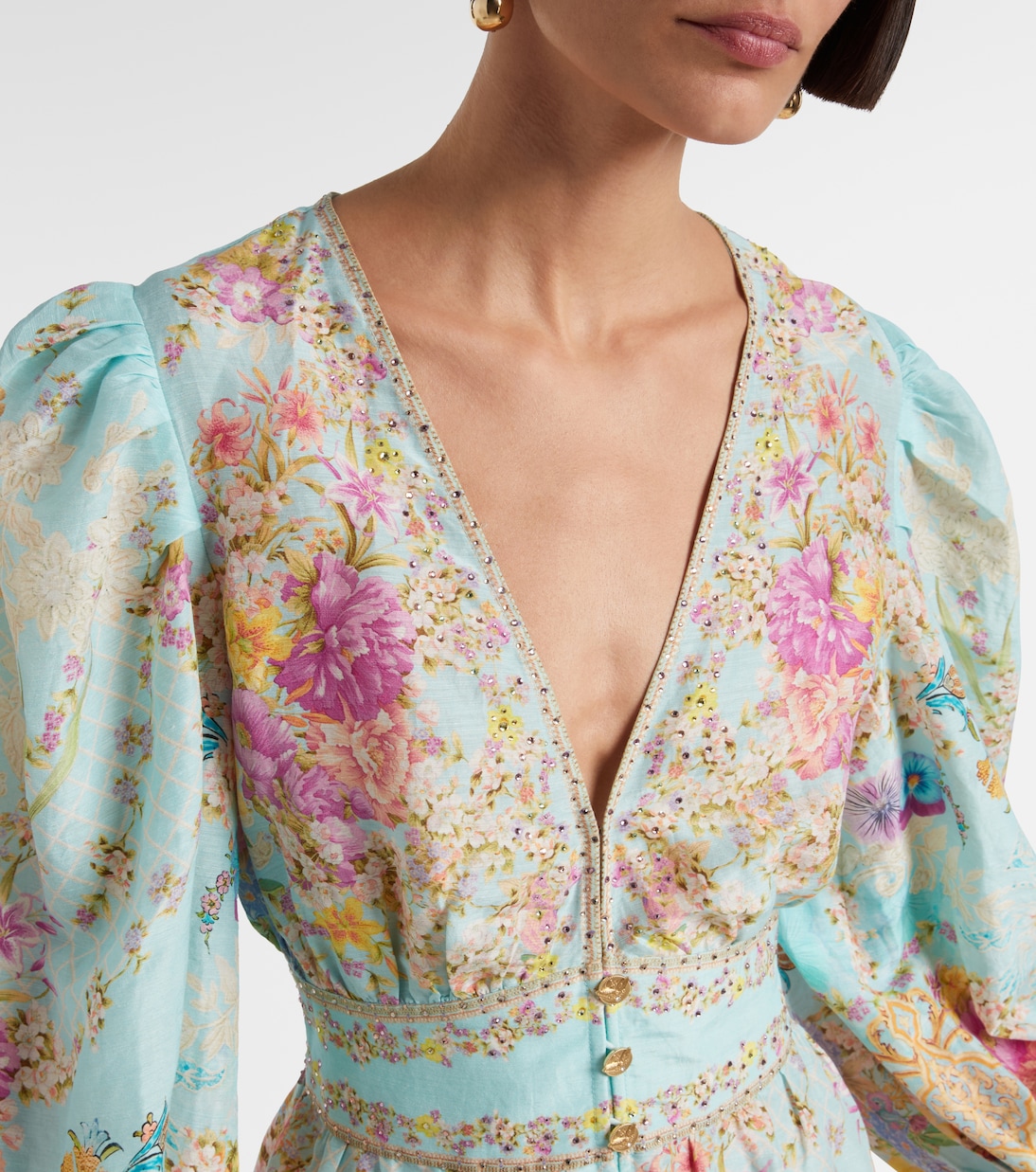 Embellished floral linen and silk minidress | Camilla