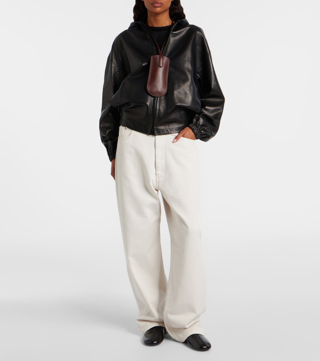 Hooded leather bomber jacket | Phoebe Philo