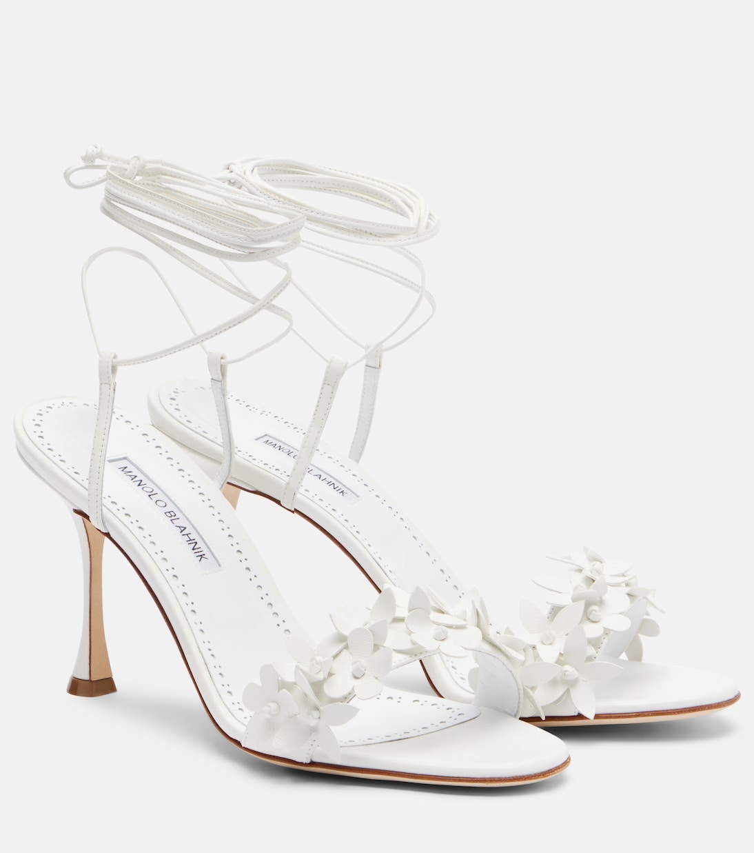 Anista floral-appliqué leather sandals | Manolo Blahnik