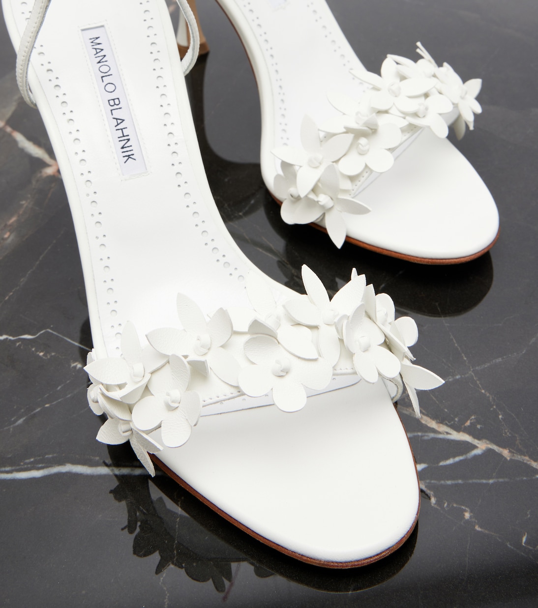 Anista floral-appliqué leather sandals | Manolo Blahnik