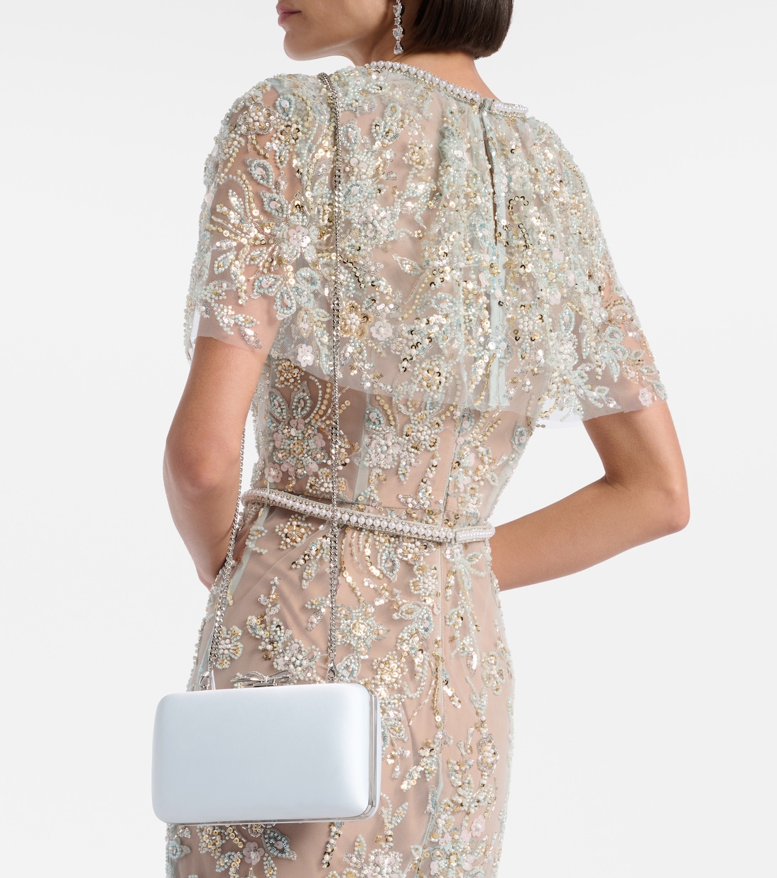 Bow embellished satin clutch | Self-Portrait