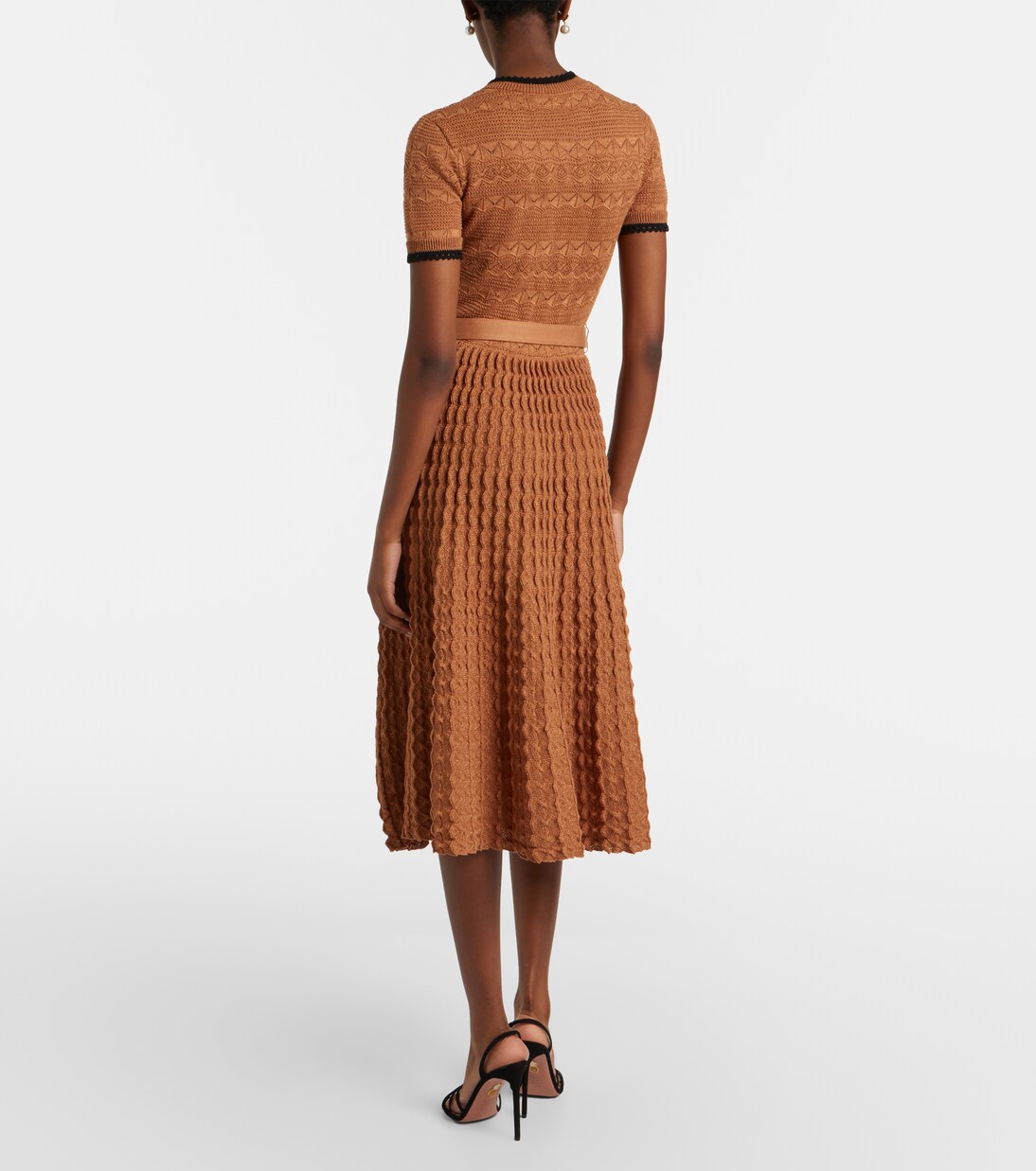 Belted pointelle cotton-blend midi dress | Self-Portrait