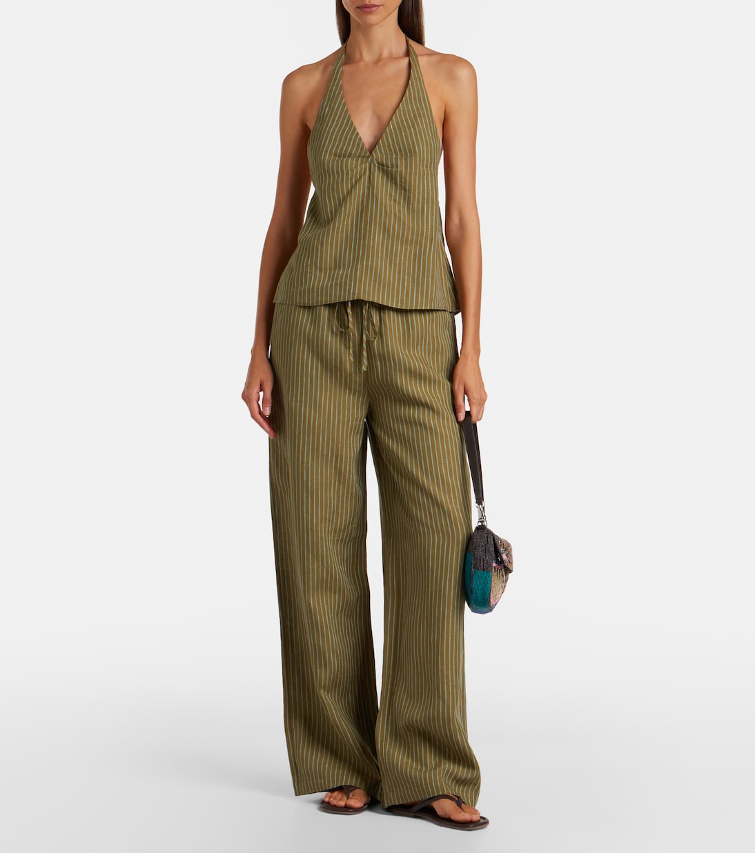 Pantalon ample Mateo en lin à rayures | Staud