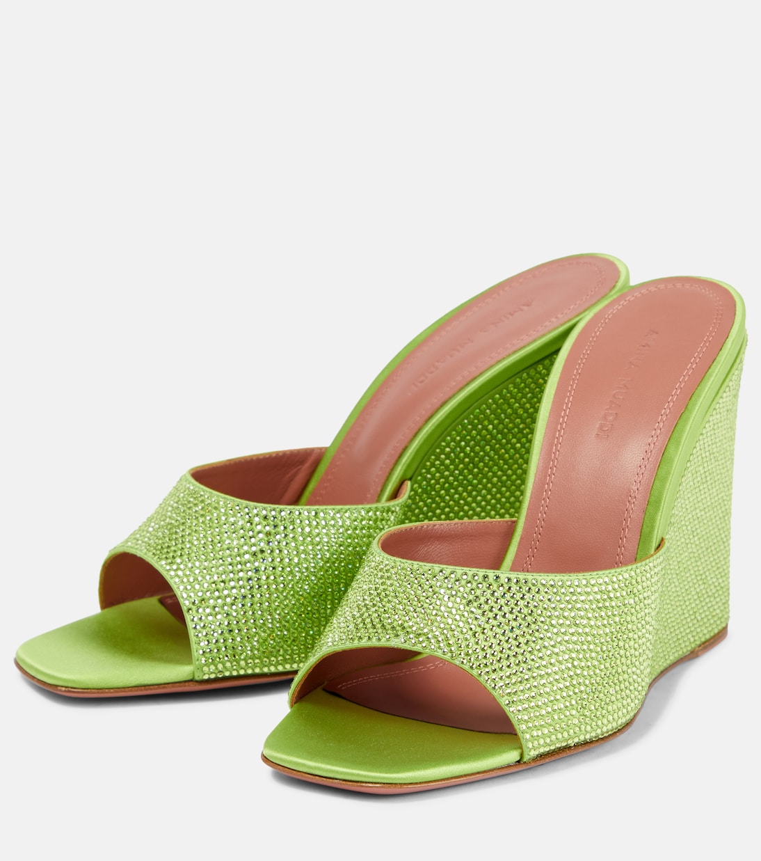 Wedge-Pantoletten Lupita aus Satin mit Kristallen | Amina Muaddi