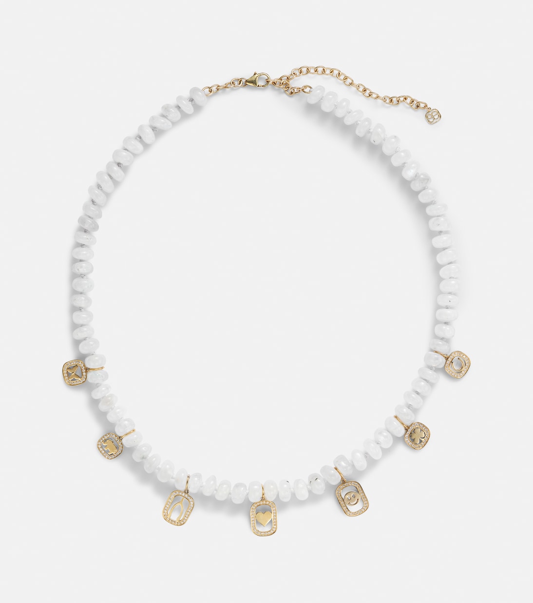 Multi-charm 14kt gold necklace with moonstone and diamonds | Sydney Evan